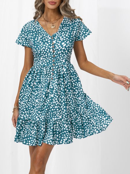 

Short Sleeve Vintage A-Line Weaving Dress, Green, Dresses