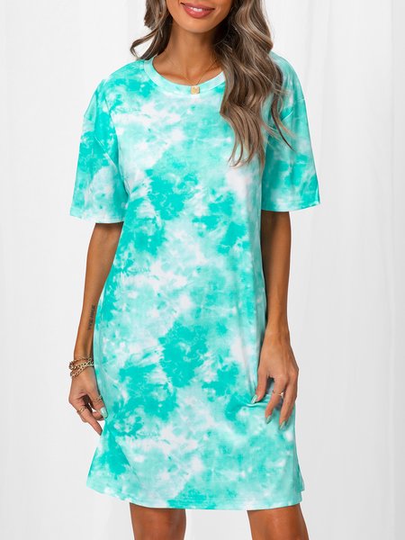 

Ombre/tie-Dye Short Sleeve Knitting Dress, Green, Dresses
