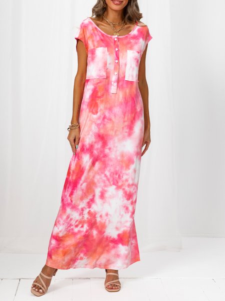 

Short Sleeve Ombre/tie-Dye Crew Neck Casual Knitting Dress, Pink, Dresses
