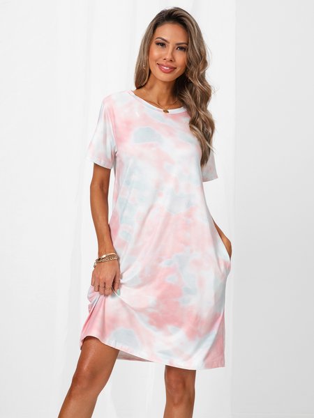

Ombre/tie-Dye Casual Short Sleeve Knitting Dress, Claret, Dresses