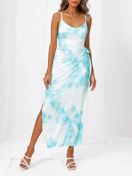 

Casual Spaghetti Cold Shoulder Ombre/tie-Dye Knitting Dress, Light blue, Dresses
