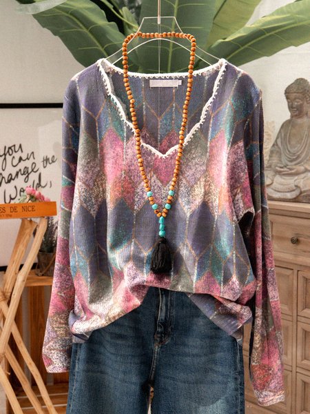 

Simple & Basic Floral-Print Shift Long Sleeve Sweater, As picture, Sweaters