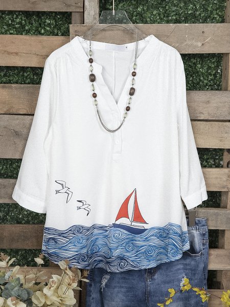 

White Cotton-Blend Vintage Tops, Long sleeve tops
