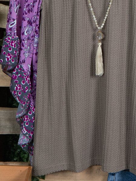 

Floral Sleeve Color-Block Shirts Blouses, Purple, Long sleeve tops