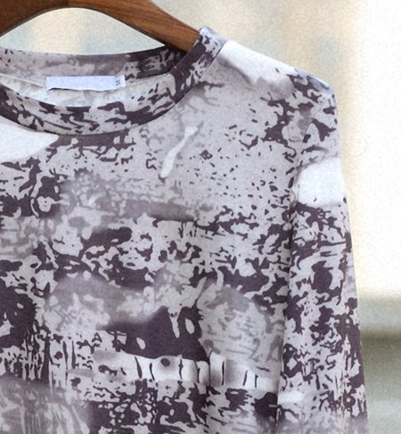 

Round Neck Cotton Color-Block Casual T-shirt, Gray, Long sleeve tops