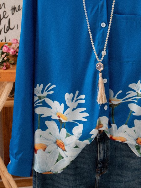 

Blue Casual Cotton-Blend Tops, Long sleeve tops