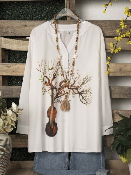 

White Patchwork Cotton-Blend Casual Tops, Long sleeve tops