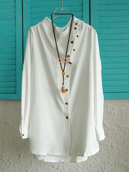 

Turtleneck Cotton Holiday Plain Tops, White, Long sleeve tops
