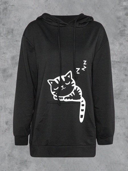 

Printed/Dyed Cat Pockets Girly Hoodie, Black, Hoodies & Sweatshirts