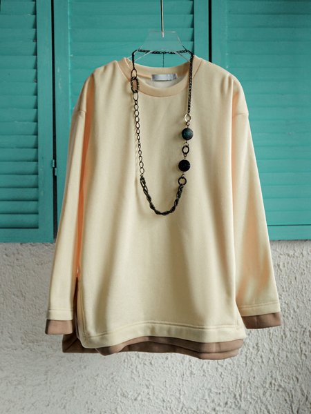 

Casual Cotton-Blend Shirts & Tops, Apricot, Long sleeve tops