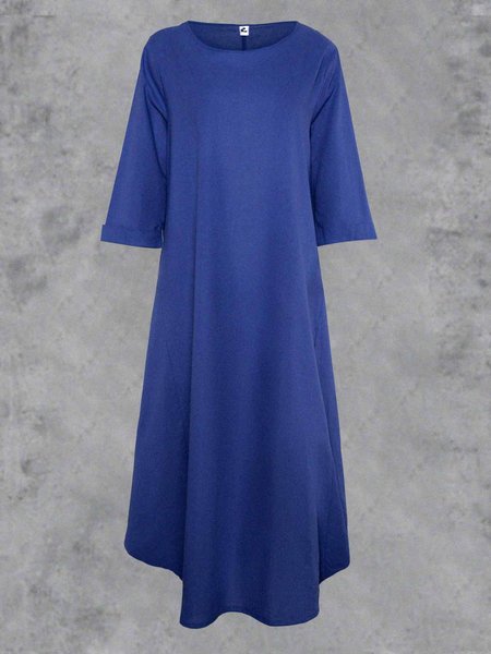 

Women Oversized Round Neck 3/4 Sleeve Tunic Baggy Casual Maxi Long Shirt Dress, Blue, Casual Dresses