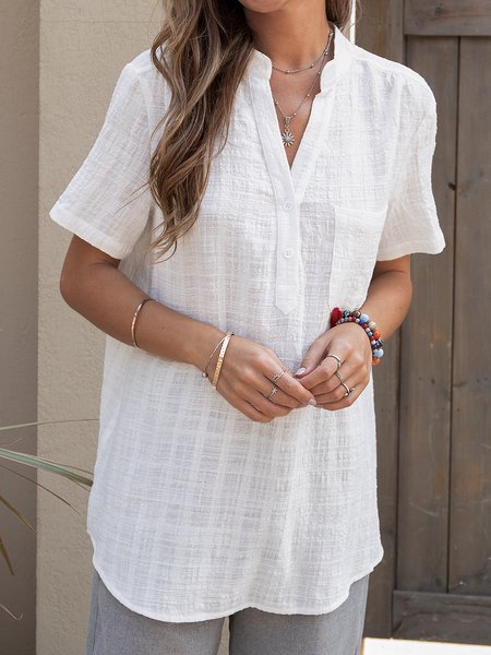 

V Neck Cotton Blouse, White, Blouses & Shirts