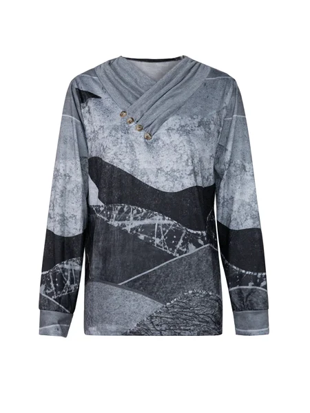 

V Neck Long Sleeve Casual Shift Shirts & Tops, Gray, Tops