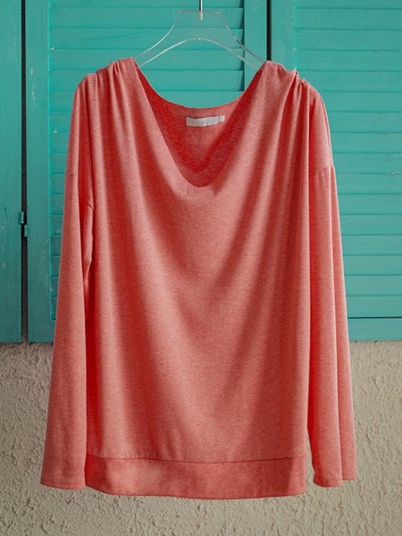 

Knitted Long Sleeve Casual Plus Size Sweater, Red, Long sleeve tops