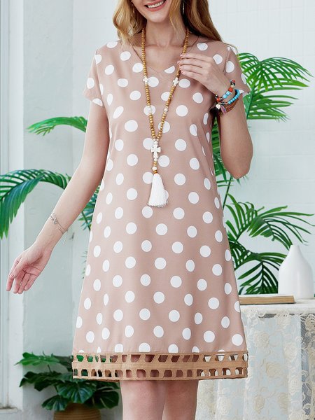 

JFN V Neck polka dots Casual Midi Dresses, Khaki, Casual Dresses