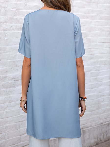 

Shift Short Sleeve Holiday Silk-Satin T-shirt, As picture, Blouses & Shirts