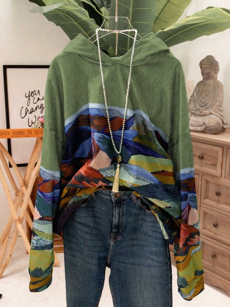 

Art Painting Hoodie Long Sleeve Sweatshirts, Green, Sweatshirts & Hoodies