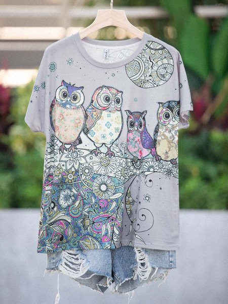 

Gray Short Sleeve Cotton-Blend Shirts & Tops, T-Shirts