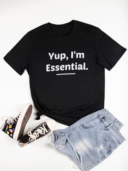 

Crew Neck Short Sleeve Holiday Letter Tee Tops, Black, T-Shirts