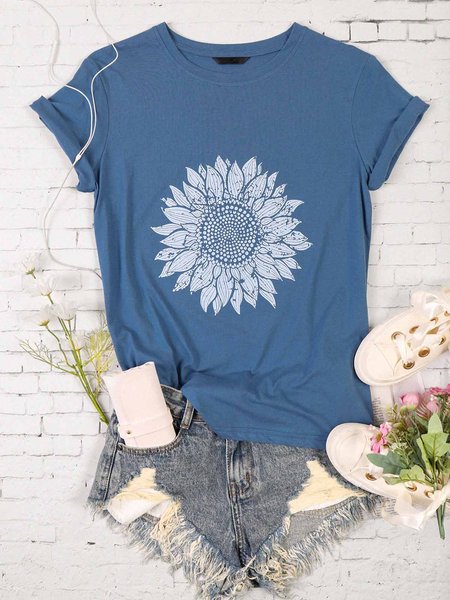 

Sunflower Bloom Graphic Tee, Navy blue, T-Shirts