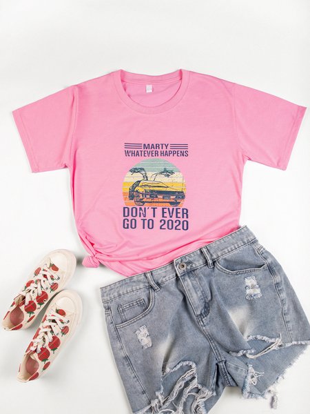 

Crew Neck Short Sleeve Casual T-shirt, Pink, T-Shirts