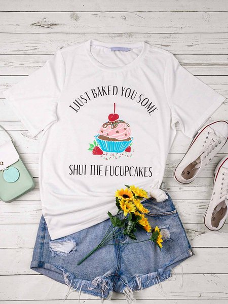 

Women White Cotton Letter Round Neck Vintage T-shirt, Email discount