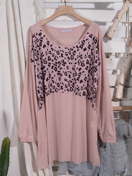 

Leopard Casual Long Sleeve Top, Pink, Tops