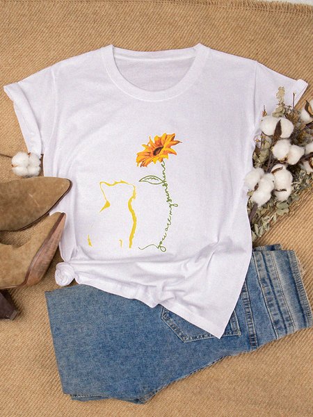 

Printed Short Sleeve Casual Floral Shirts & Tops, White, T-Shirts