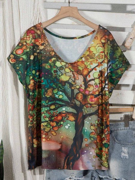 

Short Sleeve Plants Casual T-shirt, Yellow, T-Shirts