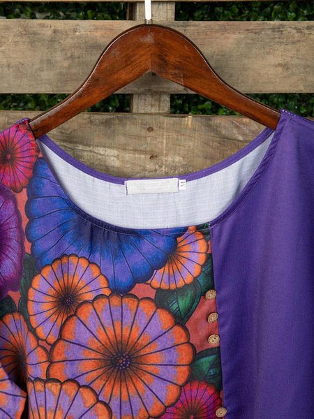 

Violet Pastoral Cotton-Blend Short Sleeve Shirts & Tops, T-Shirts