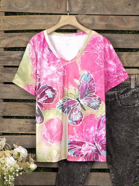 

Short Sleeve V Neck Animal Shirts & Tops, Purple, Tees & T-shirts