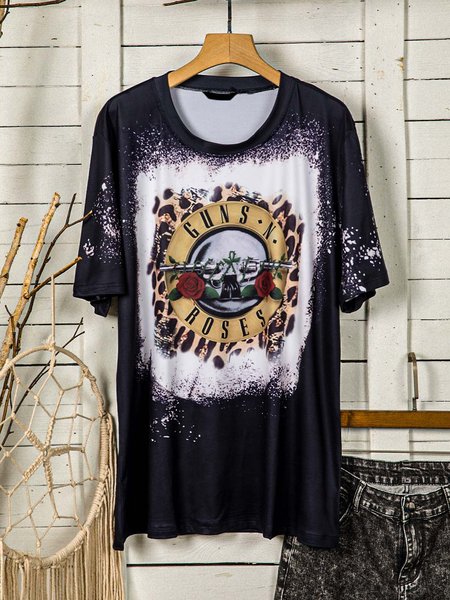 

Crew Neck Short Sleeve Shift T-shirt, Black, T-Shirts