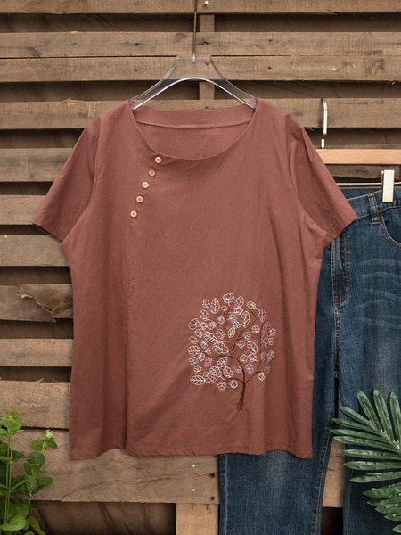 

Casual Printed Crew Neck T-shirt, Rust, T-Shirts