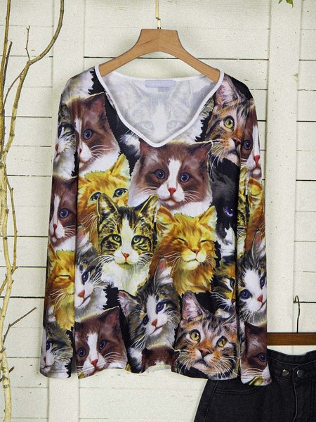 

Animal Vintage Long Sleeve Tops, Multicolor, Tops