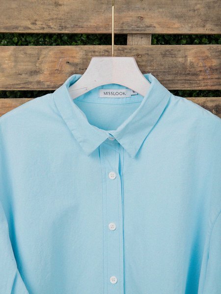 

Women Long Sleeve Buttoned Solid Casual Shirts, Blue, Long sleeve tops