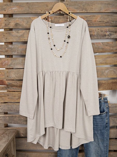 

Loose Solid Color Casual Comfy Bady-doll Tops, Gray, Tees & T-shirts
