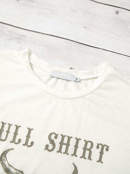 

Western style casual plus size loose cow head pattern printed short sleeve round neck T-shirt, White, T-Shirts
