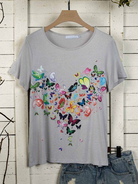 

Casual Short Sleeve Printed Shirts & Tops, Khaki, T-Shirts