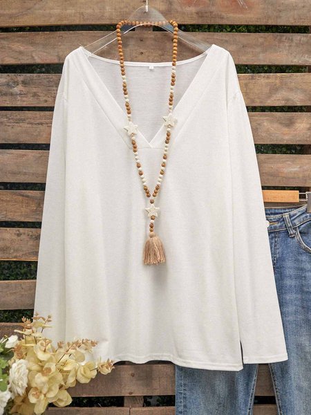 

Casual Long Sleeve Pure, White, T-Shirts