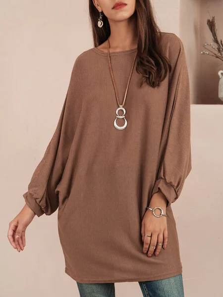 

Crew Neck Long Sleeve Top, Khaki, Mini Dresses