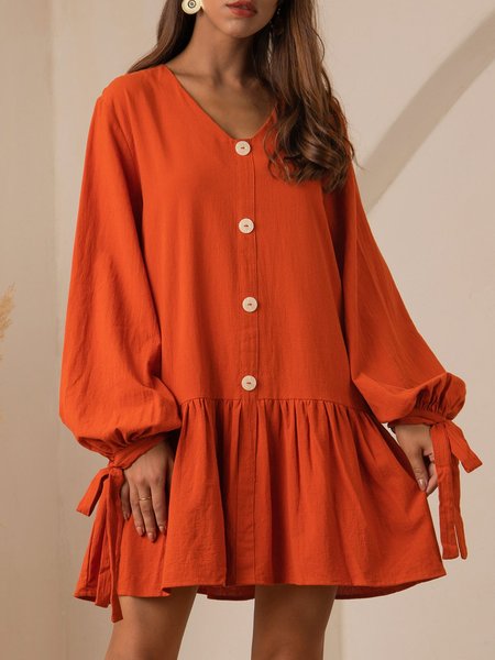 

V Neck Orange Shift Daily Mini Dress, Mini Dresses