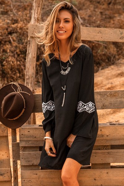

Black Long Sleeve Crew Neck Shift Tc Dresses, Casual Dresses