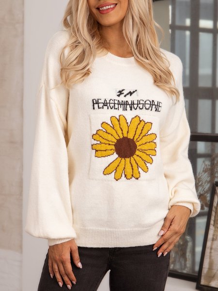 

Apricot Floral Casual Long Sleeve Sweater, Sweaters