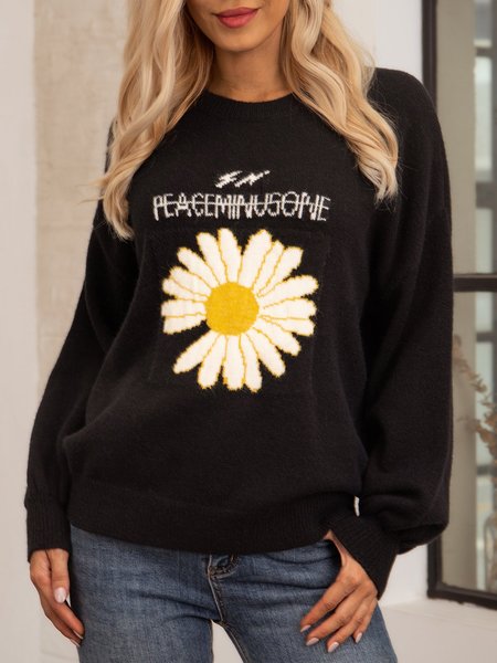 

Black Floral Paneled Long Sleeve Casual Sweater, Sweaters