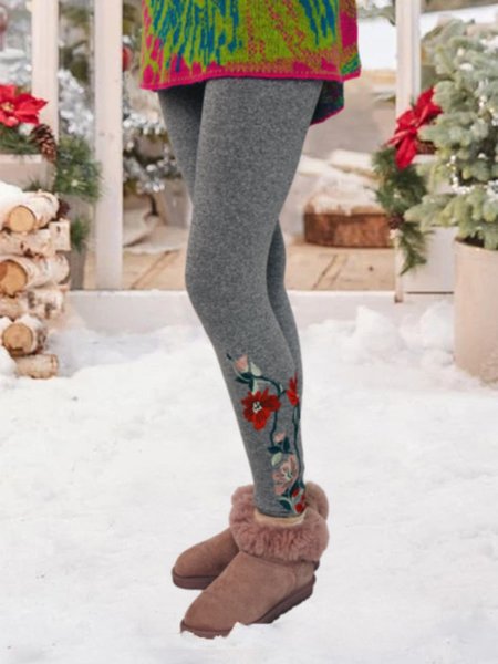 

Gray Sheath Embroidered Boho Pants, Pants