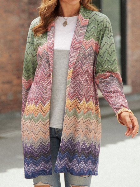 

Geometric Long Sleeve V Neck Cardigan Knit coat, Multicolor, Cardigans