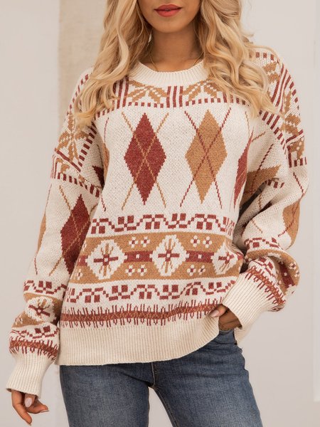 

Coffee Cotton-Blend Paneled Long Sleeve Sweater, Sweaters