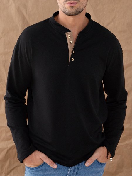 

Navy Blue Casual Plain Paneled Crew Neck Shirts & Tops, T-shirt