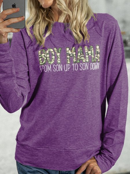 

Long Sleeve Cotton-Blend Printed Letter Shirts & Tops, Purple, Tops