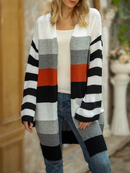 

Gray Color-block Long Sleeve Sweater, Cardigans
